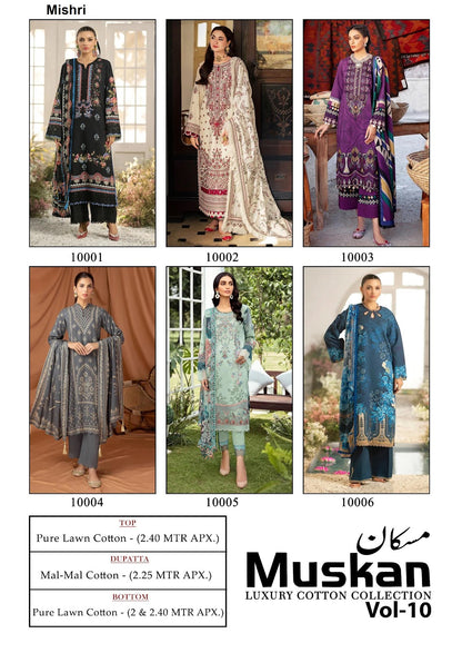 Muskan Vol 10 Mishri Mix Cotton Karachi Salwar Suits Supplier Ahmedabad