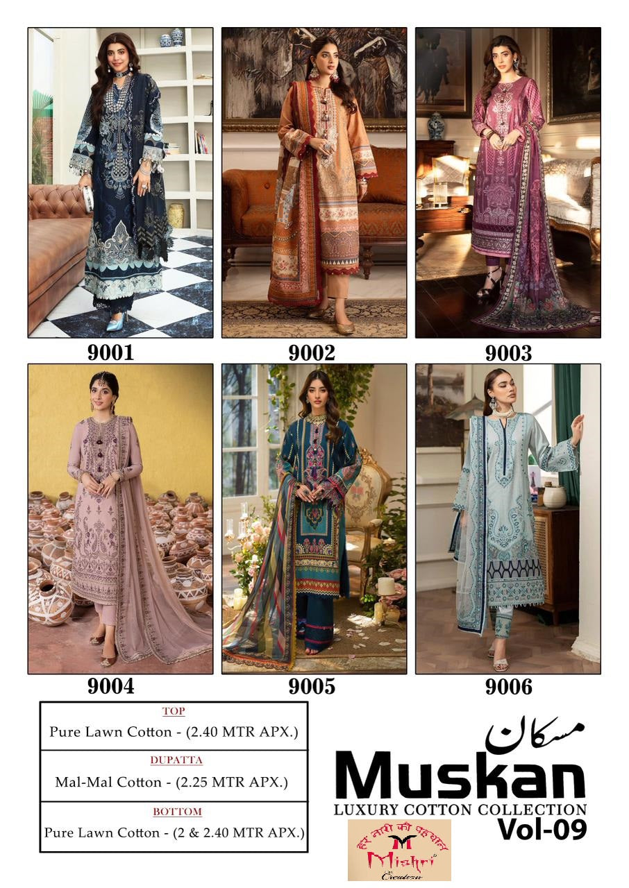 Muskan Vol 9 Luxury Cotton Collection Mishri Karachi Salwar Suits Wholesaler India