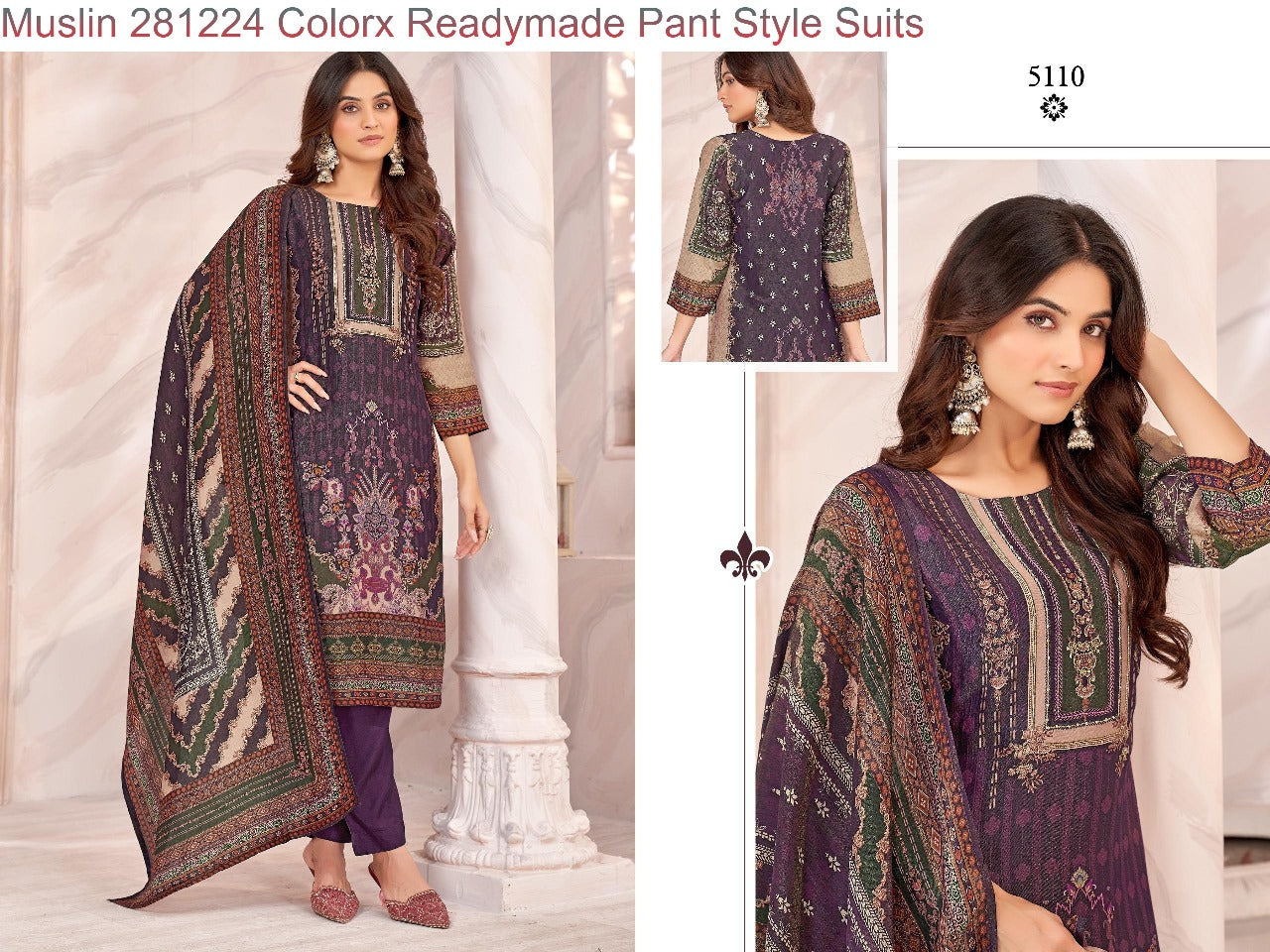 Muslin 281224 Colorx Simmer Readymade Pant Style Suits Supplier Gujarat