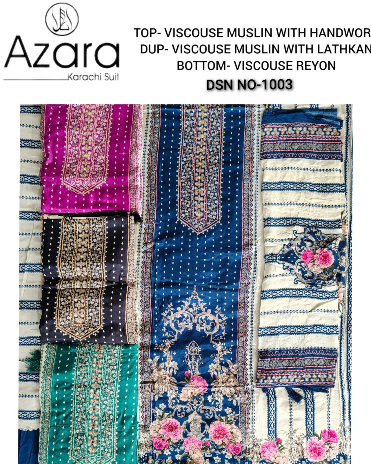 Muslin Azara Viscose Karachi Salwar Suits Wholesale Price