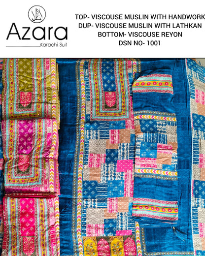 Muslin Azara Viscose Karachi Salwar Suits Wholesale Price