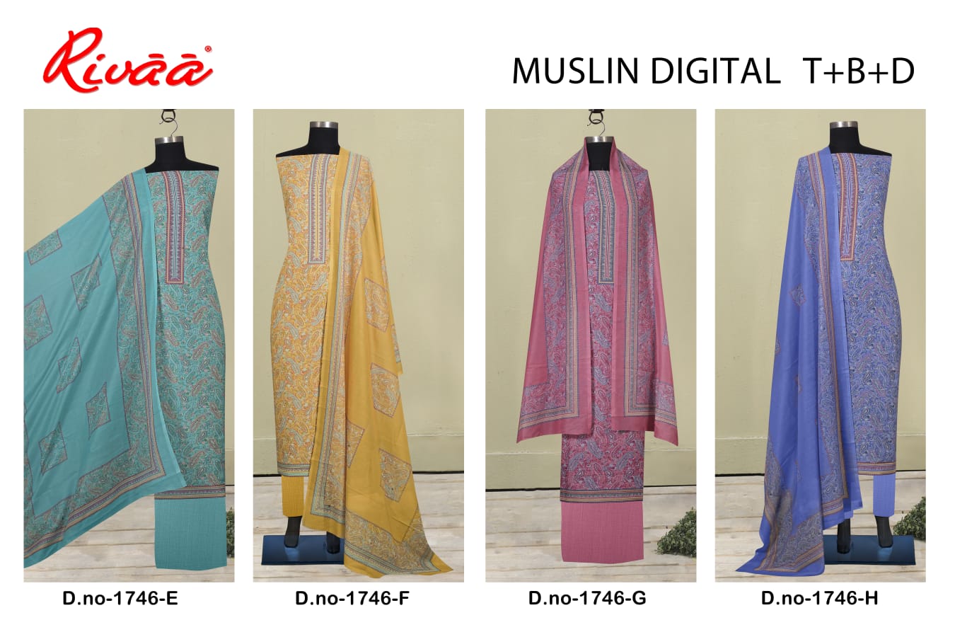 Muslin Digital Rivaa Salwar Suits Wholesale Price