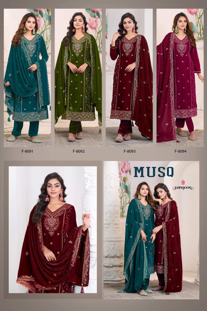 Musq Rangoon Premium Viscose Readymade Velvet Suits Supplier India