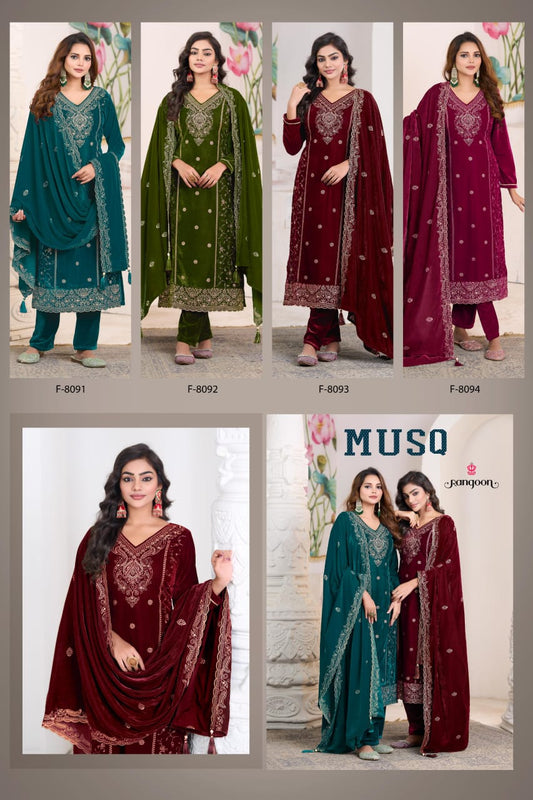 Musq Rangoon Premium Viscose Readymade Velvet Suits Supplier India