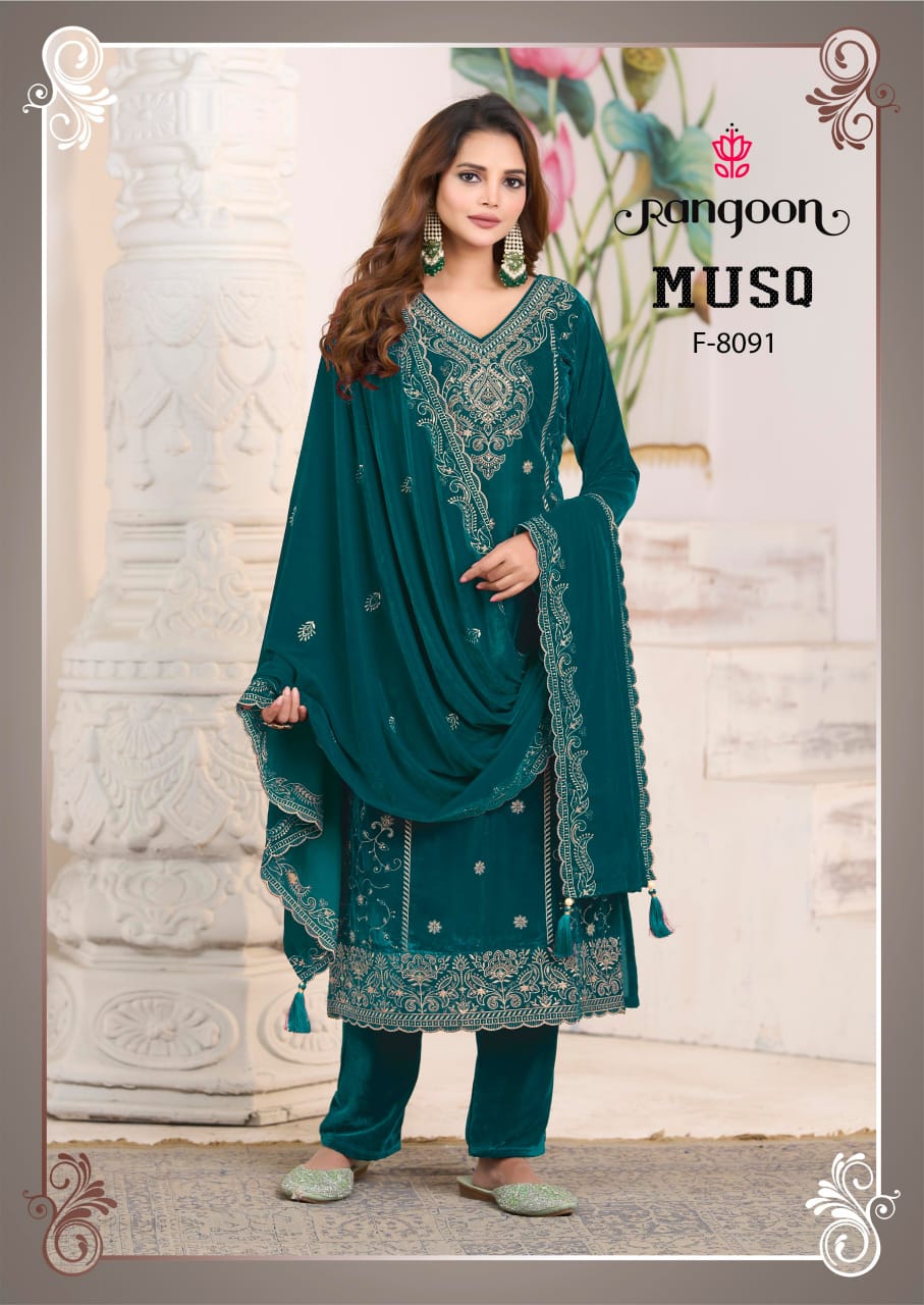 Musq Rangoon Premium Viscose Readymade Velvet Suits Supplier India
