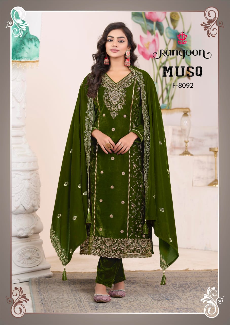 Musq Rangoon Premium Viscose Readymade Velvet Suits Supplier India