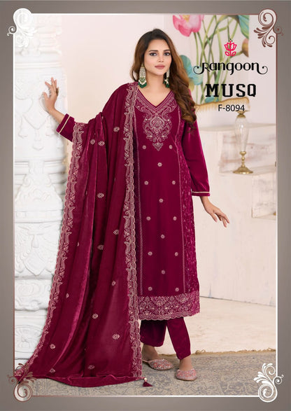 Musq Rangoon Premium Viscose Readymade Velvet Suits Supplier India
