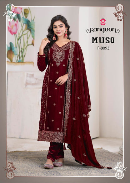 Musq Rangoon Premium Viscose Readymade Velvet Suits Supplier India
