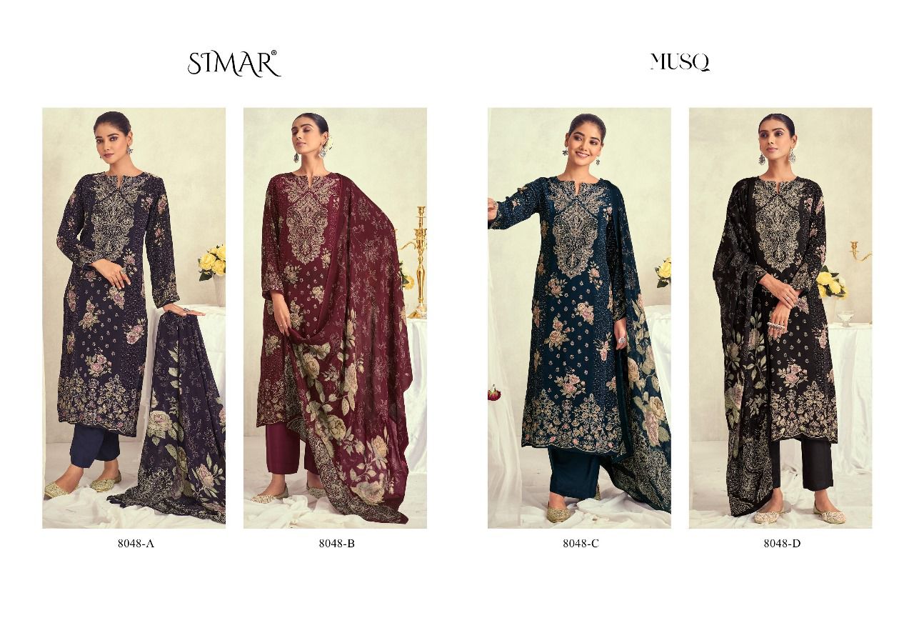 Musq Simar Natural Crape Pant Style Suits Manufacturer India