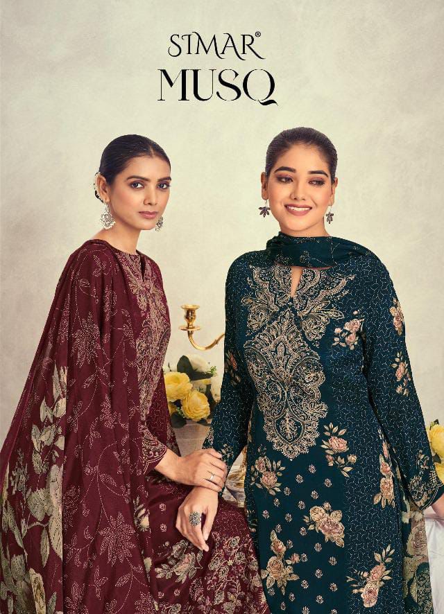 Musq Simar Natural Crape Pant Style Suits Manufacturer India