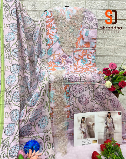 Muzlin Sana Safinaz Shraddha Designer Lawn Cotton Pakistani Patch Work Suits Supplier