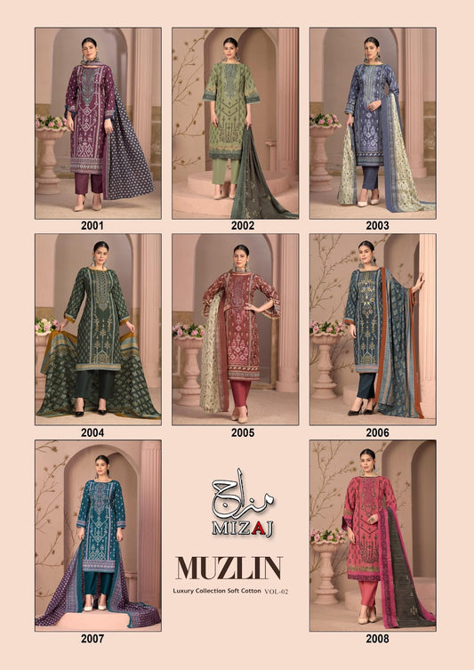 Muzlin Vol 2 Mizaj Mix Cotton Karachi Salwar Suits Exporter Gujarat