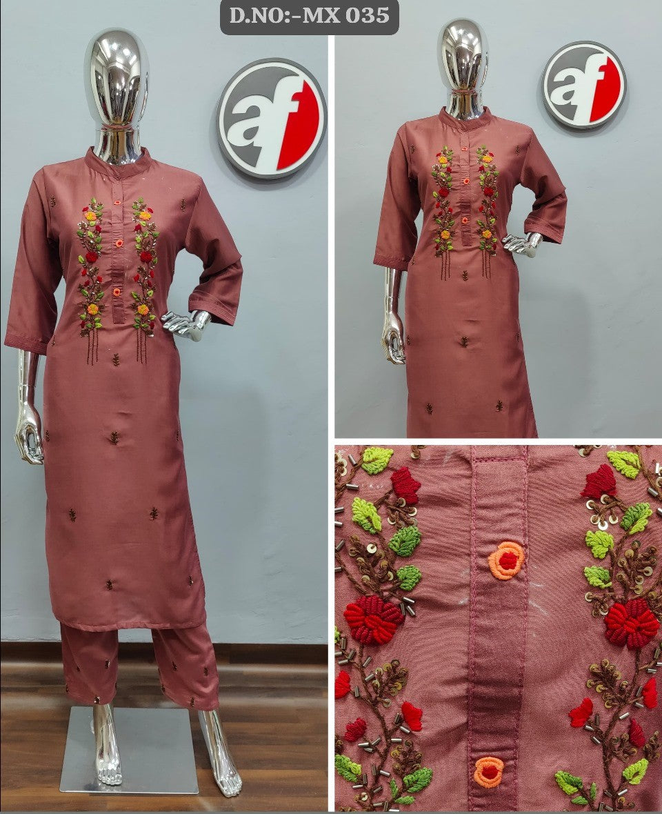 Mx 035 Af Silk Kurti Pant Set Manufacturer India