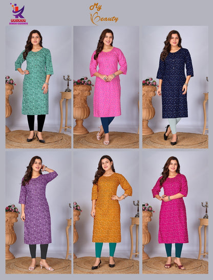 My Beauty Mlm Kalash Lifestyle Rayon 14Kg Long Straight Kurti Supplier
