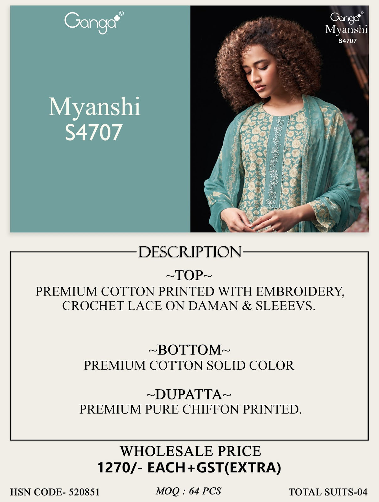 Myanshi 4707 Ganga Cotton Plazzo Style Suits Manufacturer India
