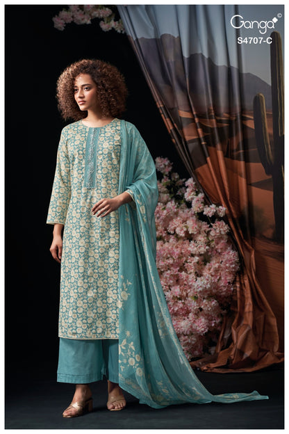 Myanshi 4707 Ganga Cotton Plazzo Style Suits Manufacturer India