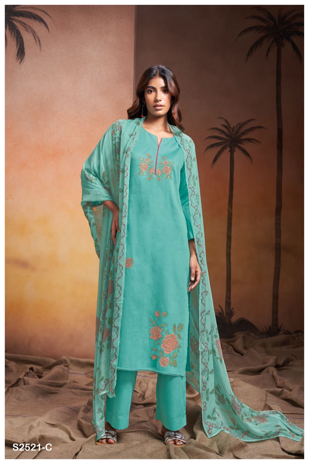 Mylah 2521 Ganga Cotton Satin Plazzo Style Suits Manufacturer India