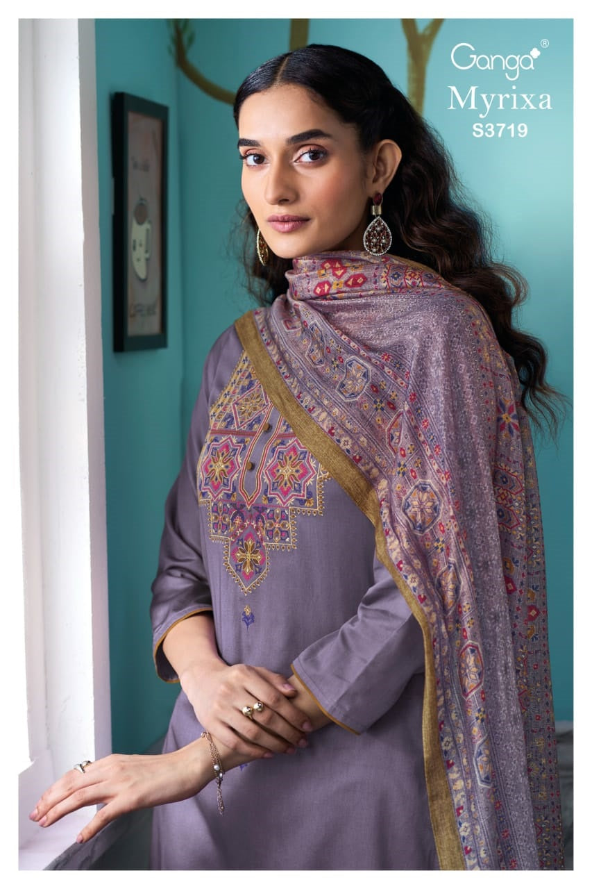 Myrixa 3719 Ganga Premium Cotton Plazzo Style Suits Wholesaler India