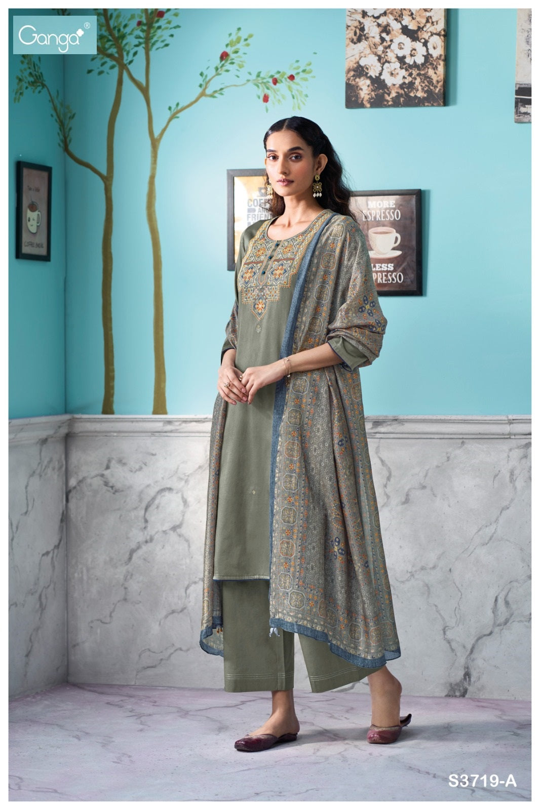 Myrixa 3719 Ganga Premium Cotton Plazzo Style Suits Wholesaler India