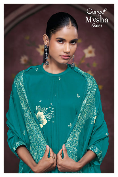 Mysha S5051 Ganga Cotton Satin Plazzo Style Suits Supplier Ahmedabad