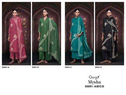 Mysha S5051 Ganga Cotton Satin Plazzo Style Suits Supplier Ahmedabad