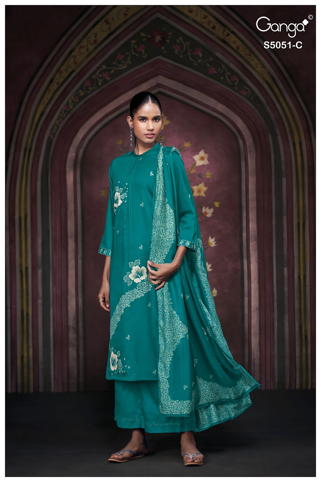 Mysha S5051 Ganga Cotton Satin Plazzo Style Suits Supplier Ahmedabad