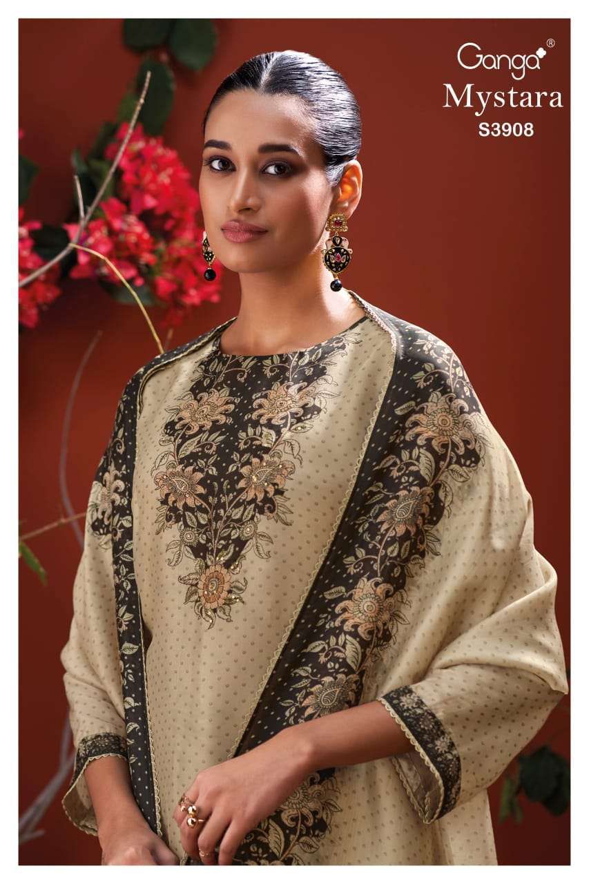 Mystara 3908 Ganga Pure Bemberg Plazzo Style Suits Supplier Ahmedabad