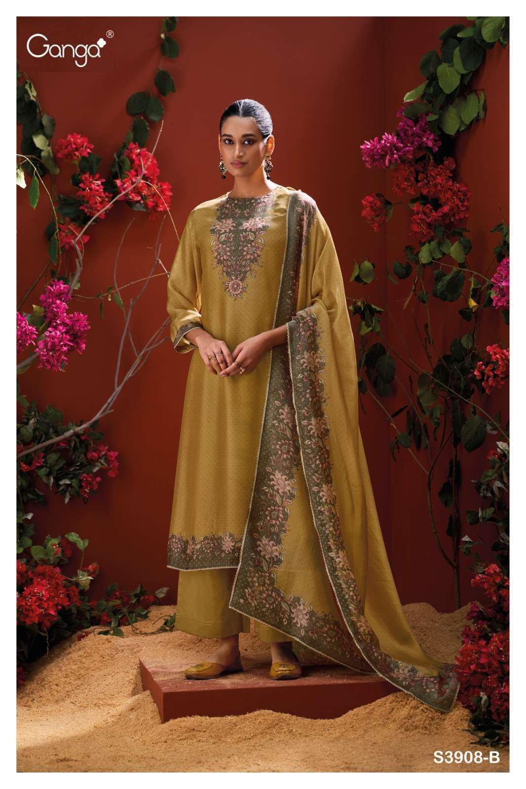 Mystara 3908 Ganga Pure Bemberg Plazzo Style Suits Supplier Ahmedabad
