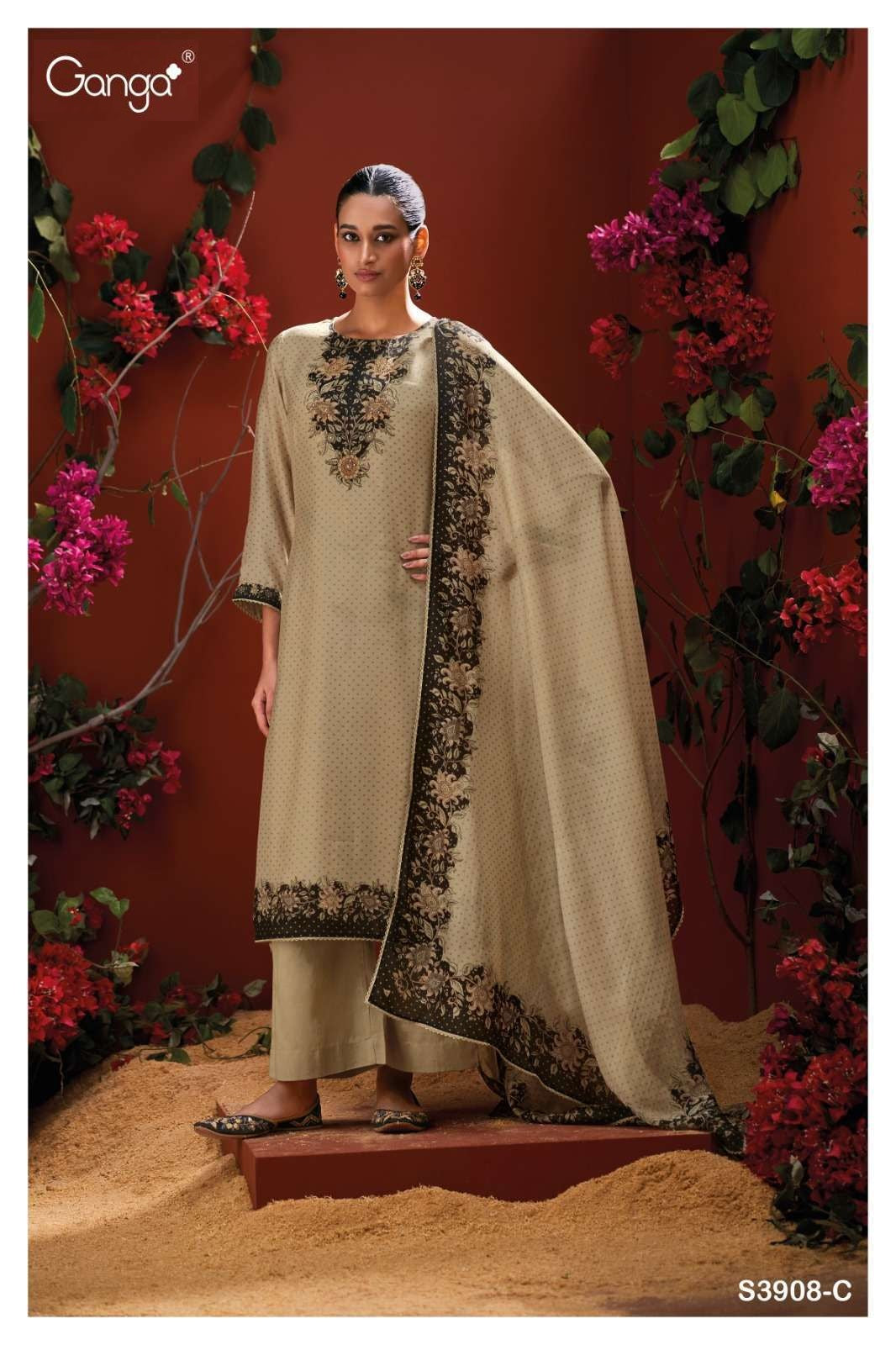 Mystara 3908 Ganga Pure Bemberg Plazzo Style Suits Supplier Ahmedabad