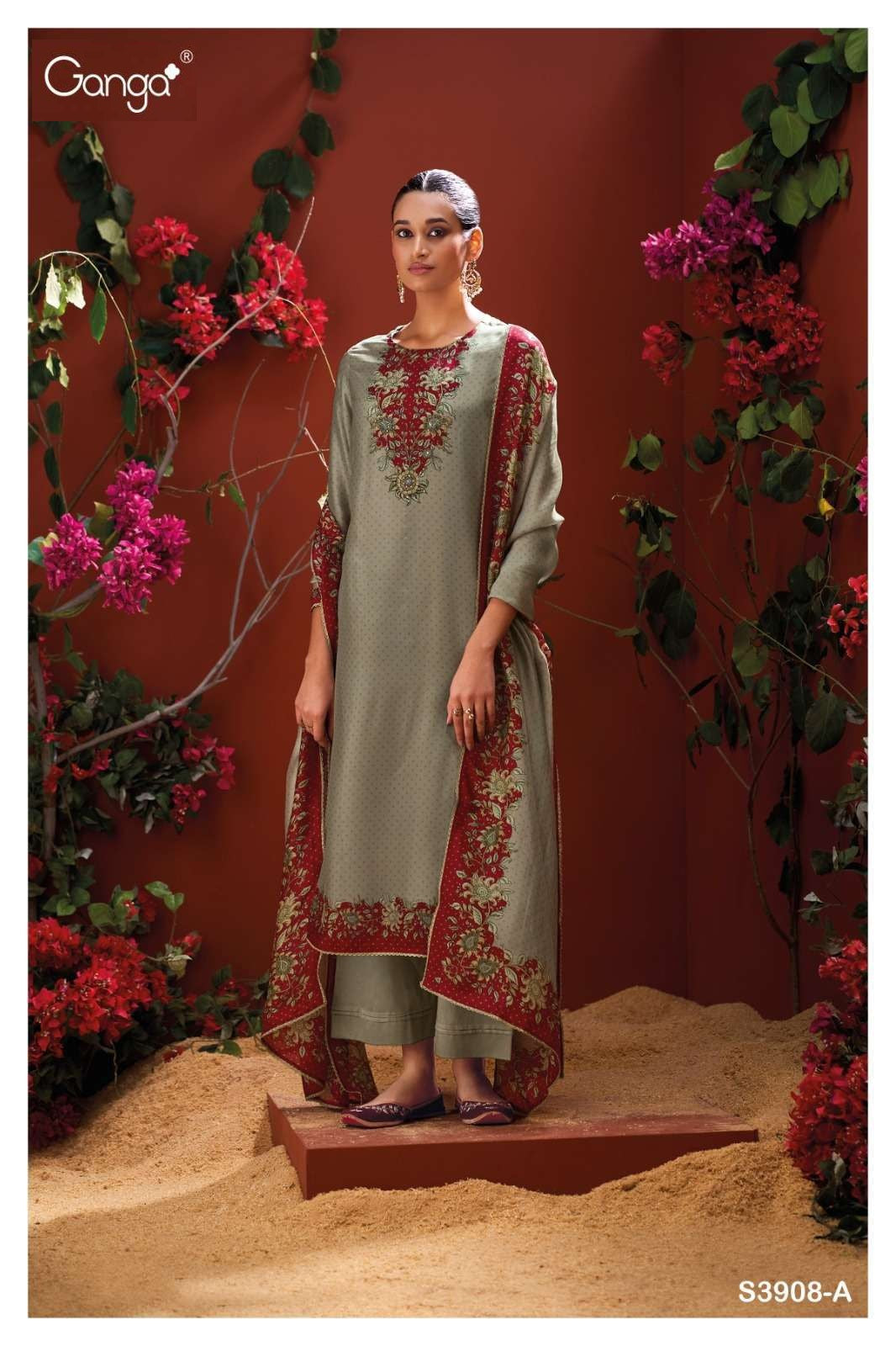 Mystara 3908 Ganga Pure Bemberg Plazzo Style Suits Supplier Ahmedabad