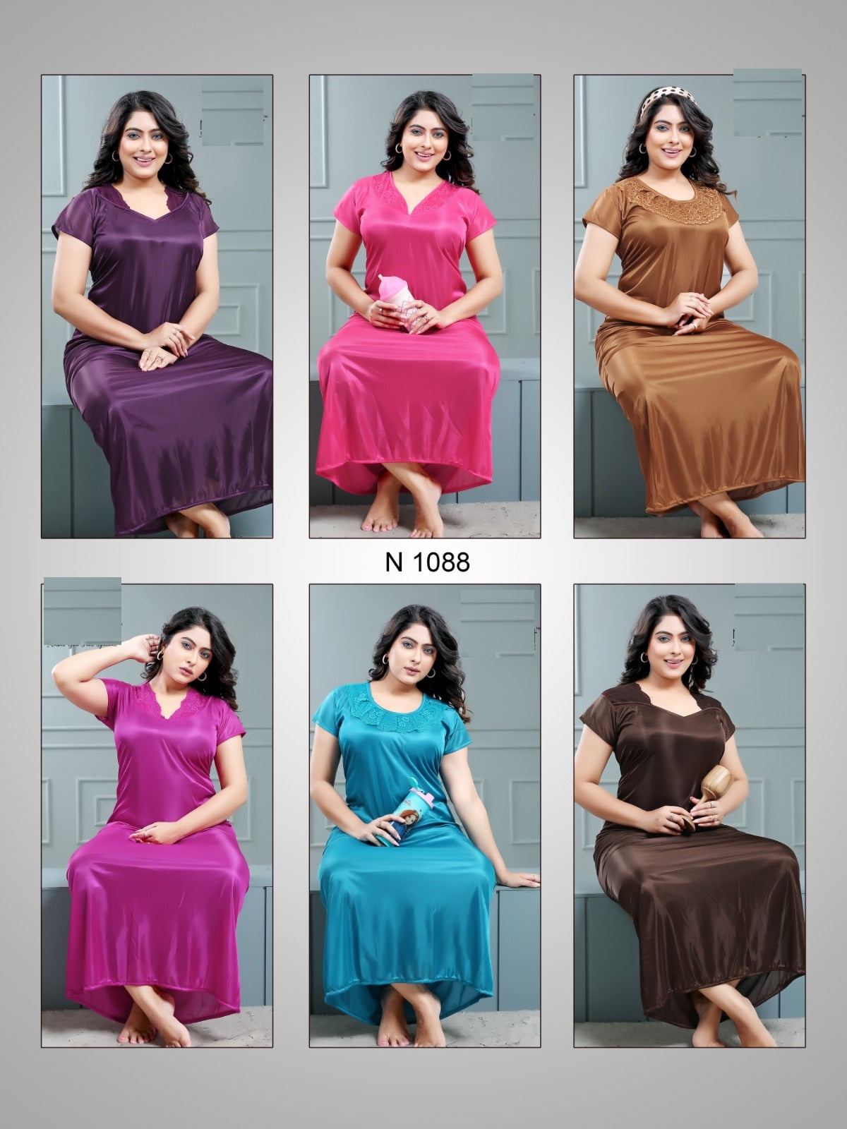 N 1087-1090 Mnt Satin Night Gowns Exporter India