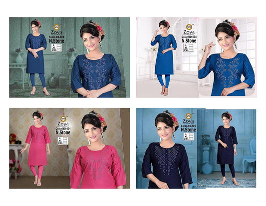 N Stone Zoya Rayon Knee Length Kurtis Supplier India