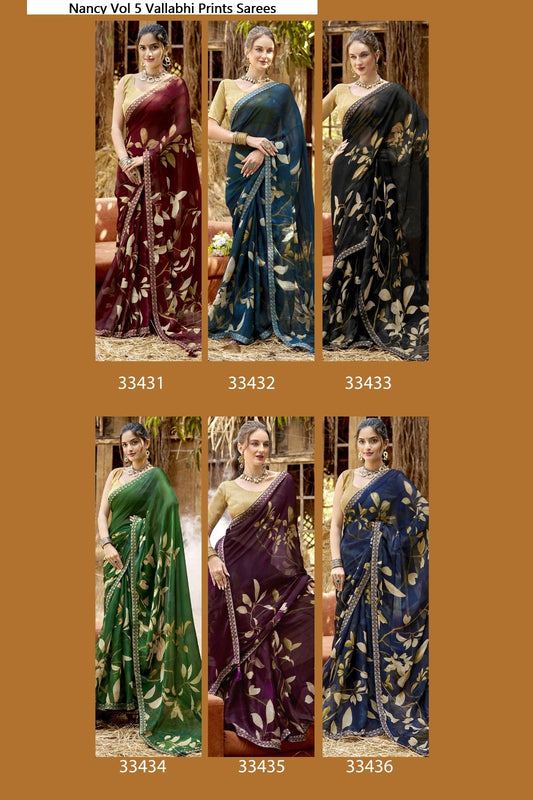 Nancy Vol 5 Vallabhi Prints Chiffon Sarees Wholesaler Gujarat