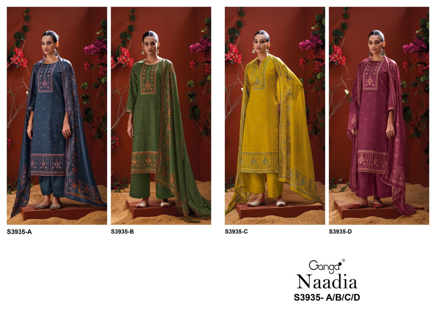 Naadia 3935 Ganga Premium Cotton Plazzo Style Suits Wholesaler India