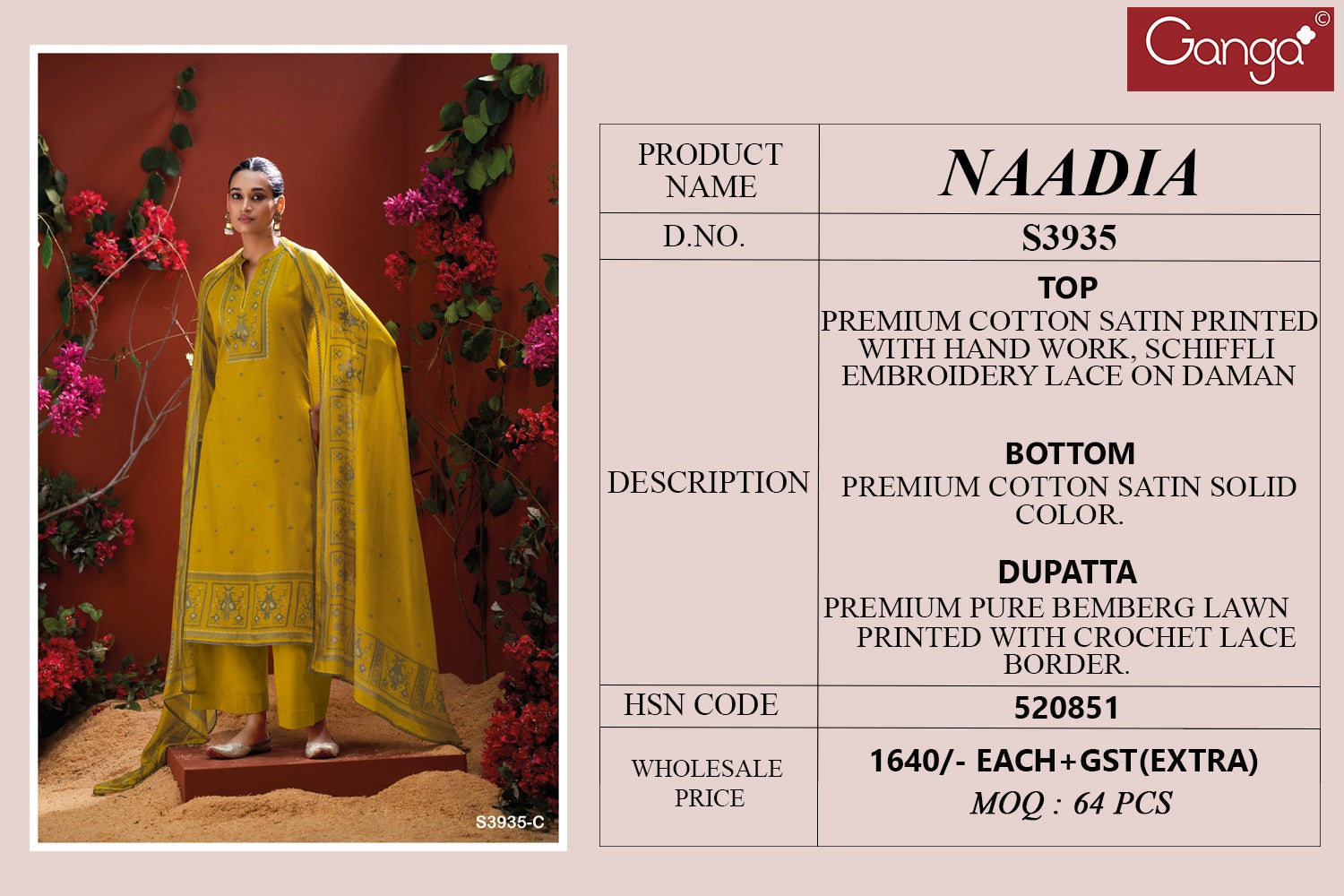Naadia 3935 Ganga Premium Cotton Plazzo Style Suits Wholesaler India