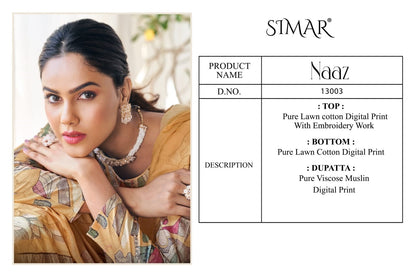 Naaz Simar Lawn Cotton Pant Style Suits Wholesale Price