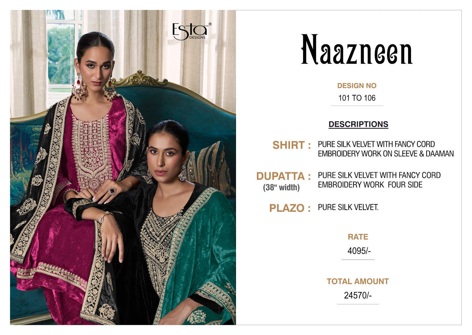 Naazneen Esta Designs Pure Silk Velvet Suits Exporter Ahmedabad
