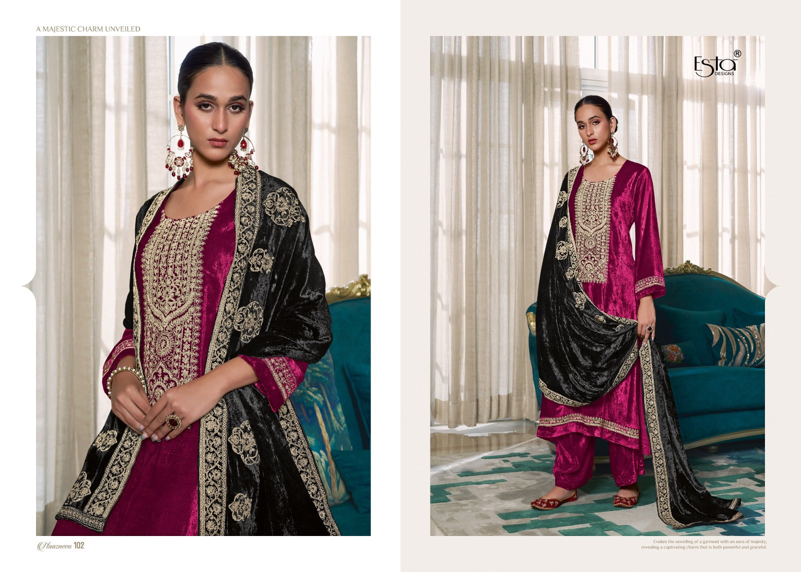 Naazneen Esta Designs Pure Silk Velvet Suits Exporter Ahmedabad