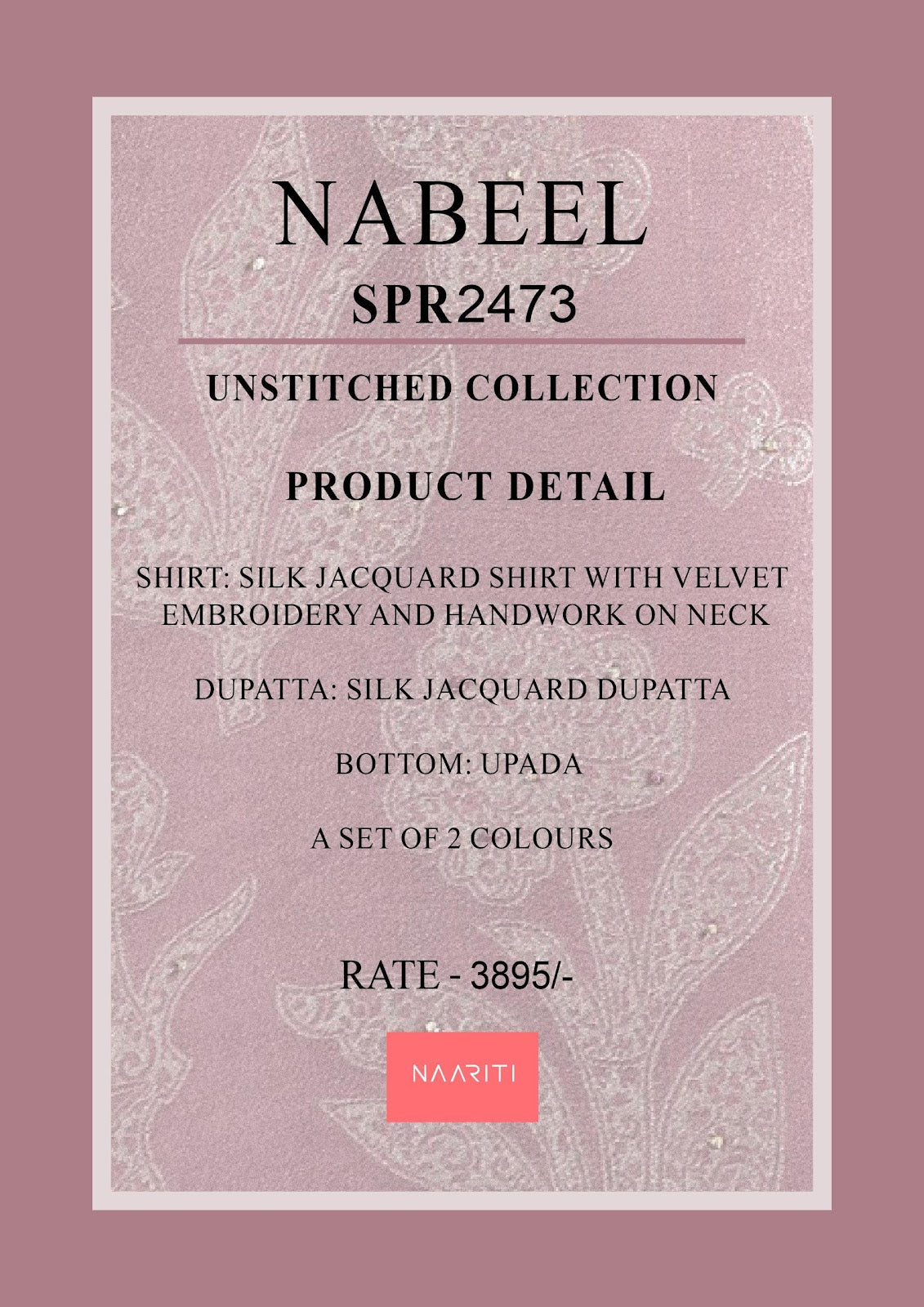 Nabeel Naariti Silk Jacquard Pant Style Suits Manufacturer India
