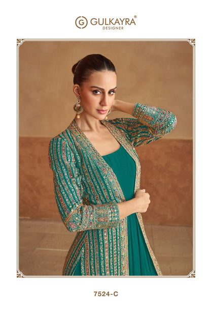 Nabiya With Jacket Gulkayra Designer Georgette One Piece Gown Wholesale Rate