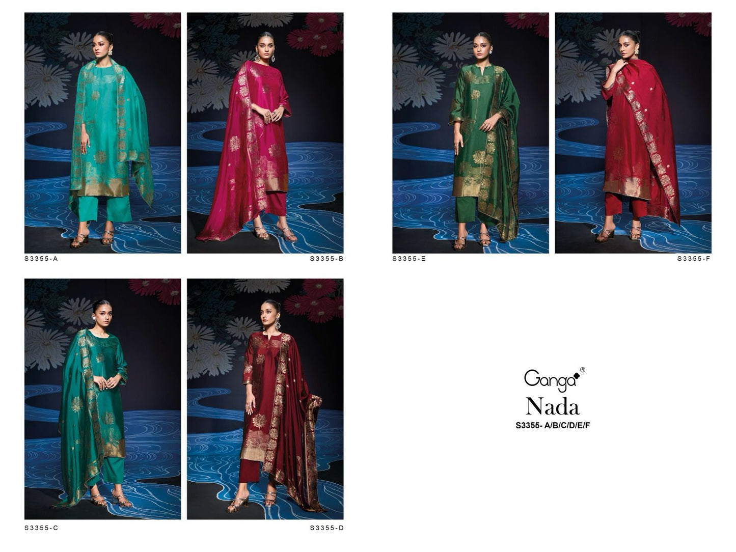Nada S3355 Ganga Silk Jacquard Plazzo Style Suits Manufacturer Gujarat