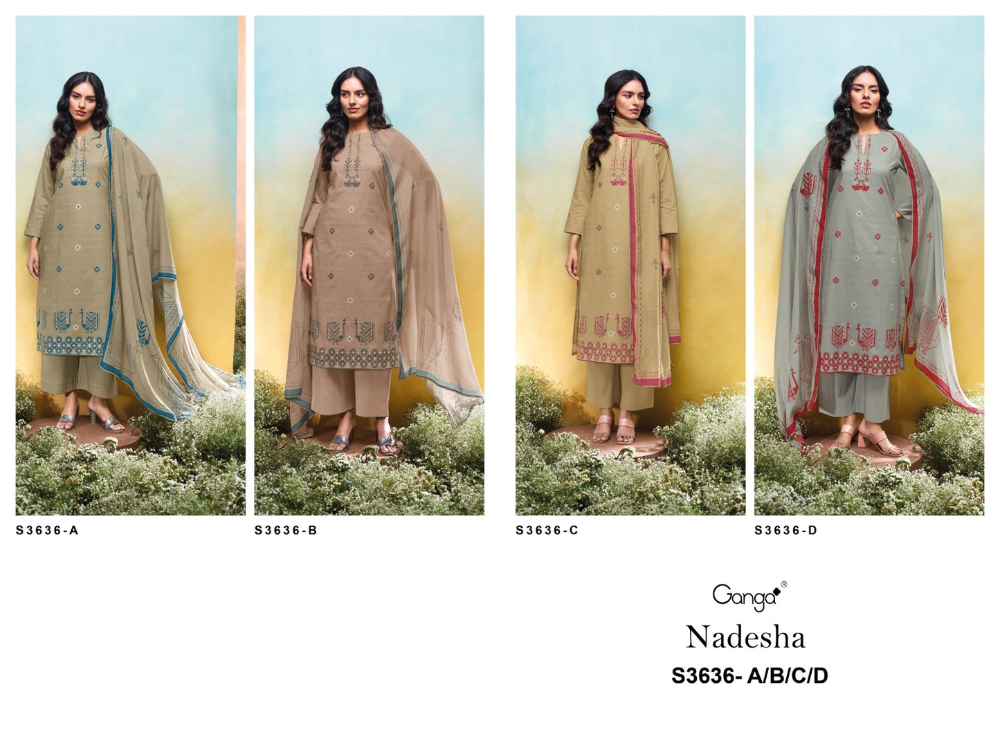 Nadesha 3636 Ganga Premium Cotton Plazzo Style Suits Wholesaler Ahmedabad