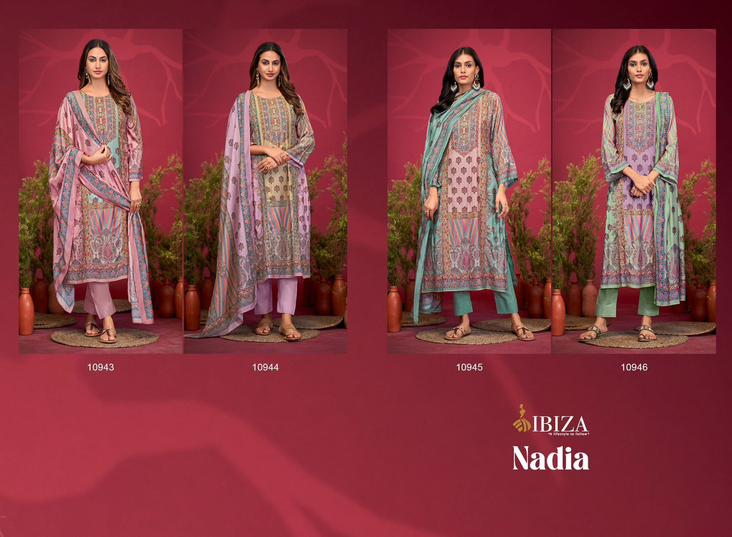 Nadia Ibiza Bemberg Muslin Pant Style Suits Wholesaler India