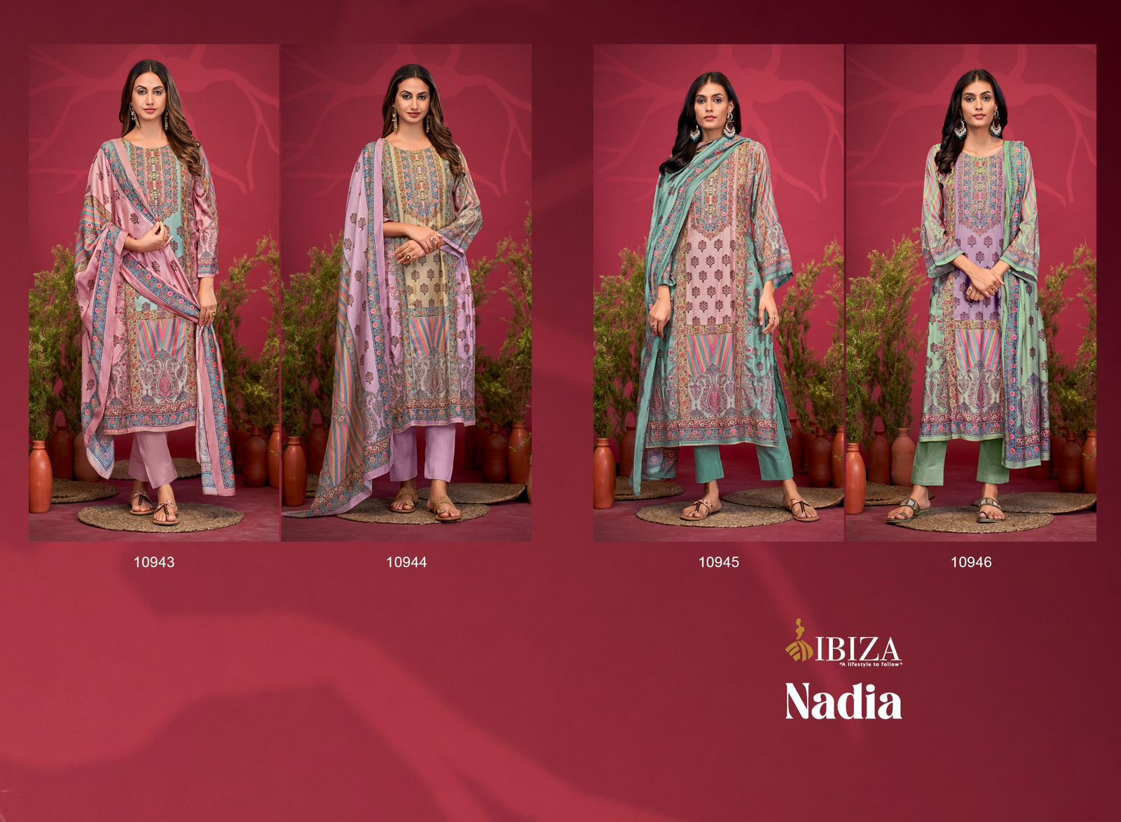 Nadia Ibiza Bemberg Muslin Pant Style Suits Wholesaler India