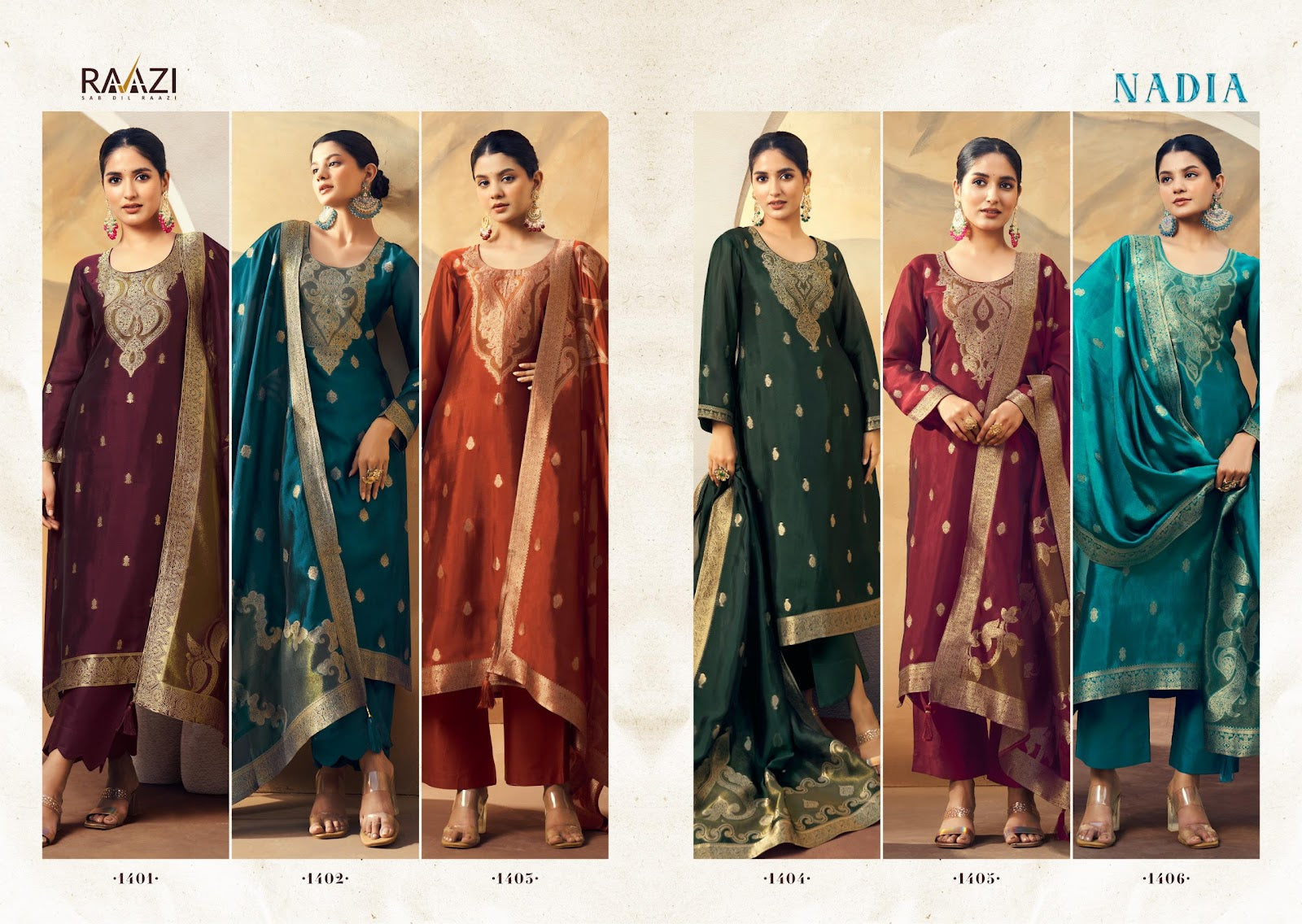 Nadia Raazi Silk Jacquard Pant Style Suits Supplier Gujarat