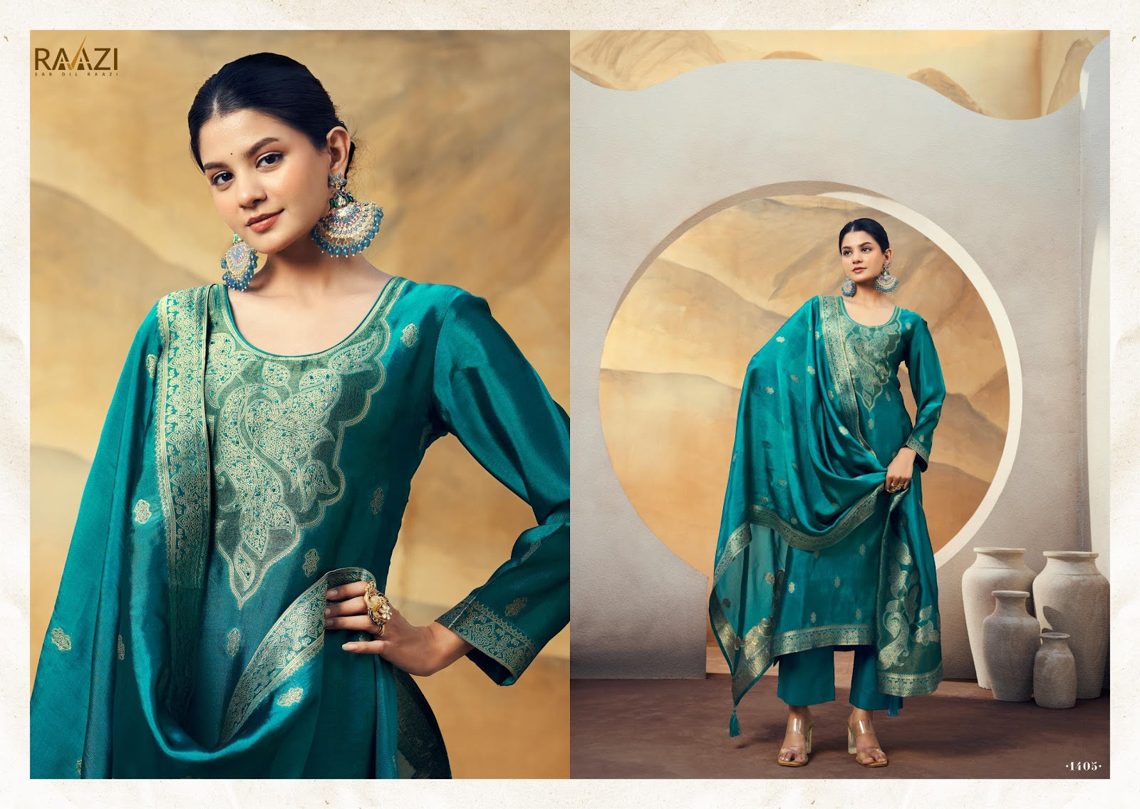 Nadia Raazi Silk Jacquard Pant Style Suits Supplier Gujarat