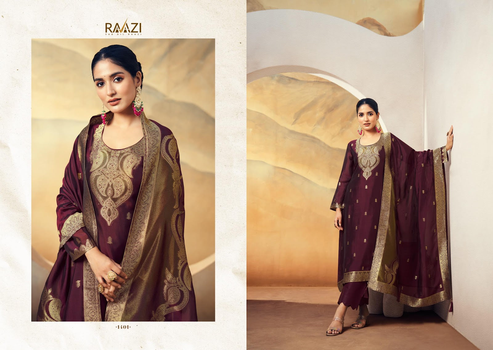 Nadia Raazi Silk Jacquard Pant Style Suits Supplier Gujarat