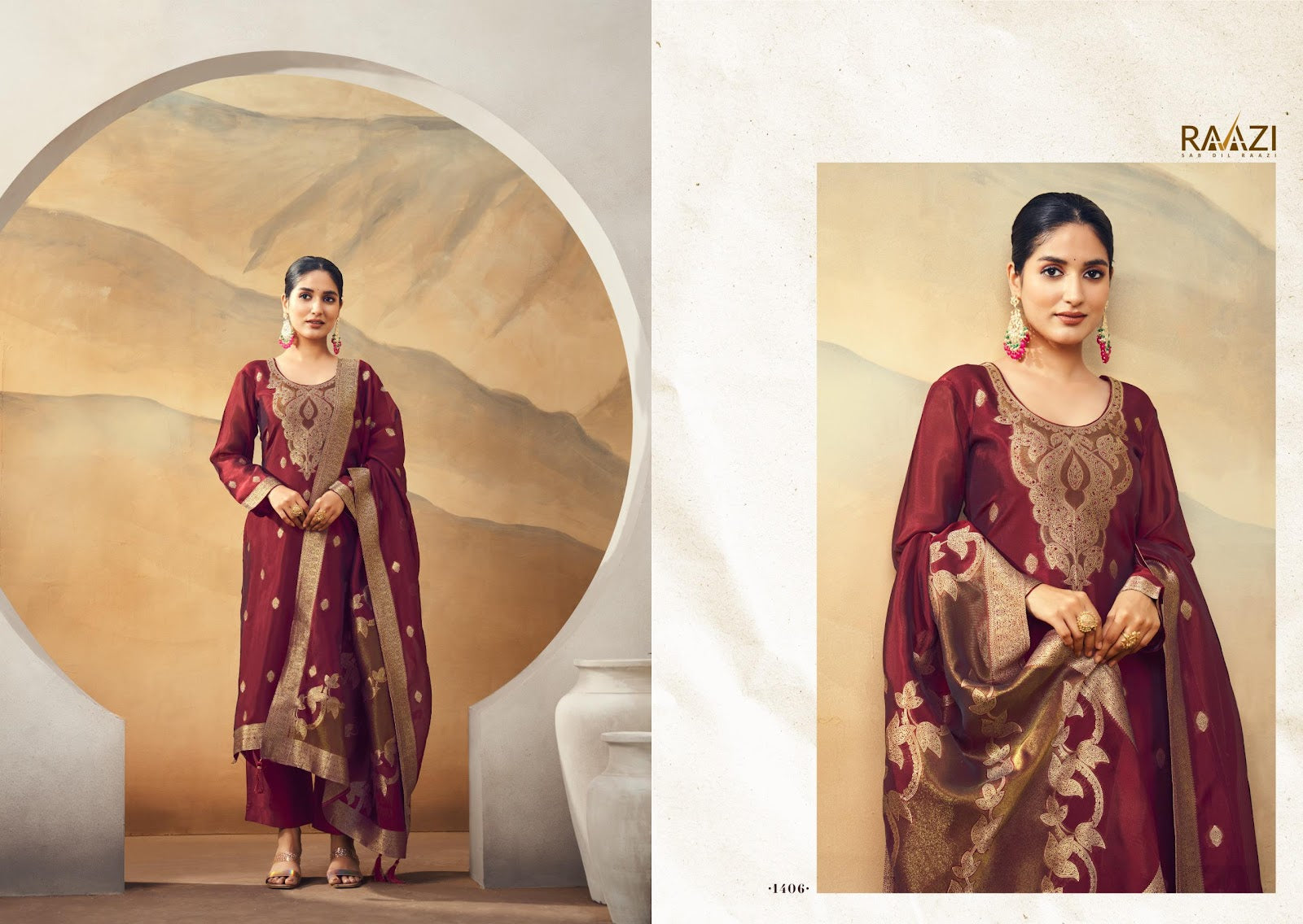 Nadia Raazi Silk Jacquard Pant Style Suits Supplier Gujarat