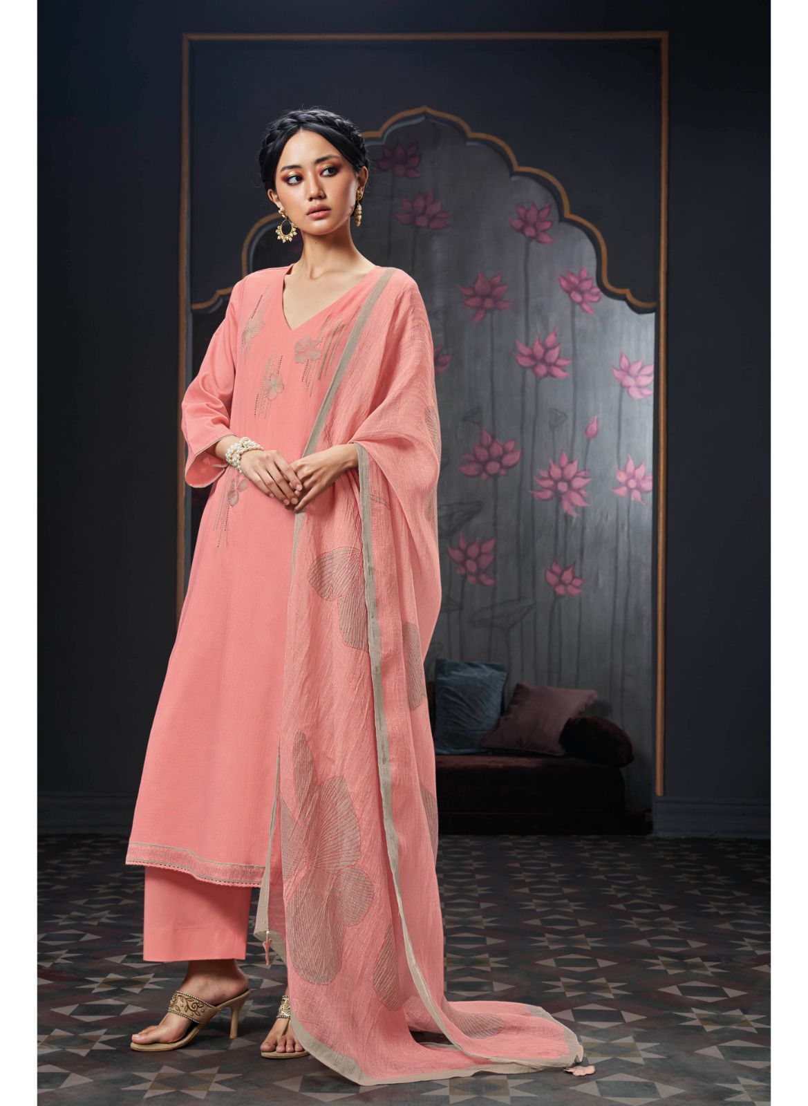 Nadine Ganga Premium Cotton Plazzo Style Suits Wholesale Price
