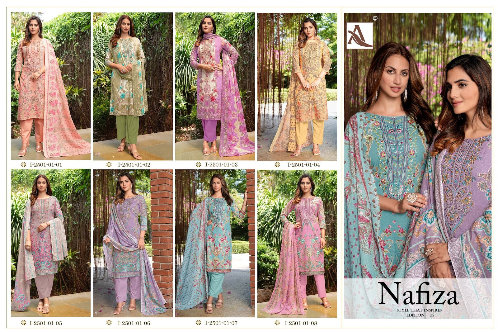 Nafiza Edition 5 Alok Cambric Cotton Karachi Salwar Suits Manufacturer Ahmedabad